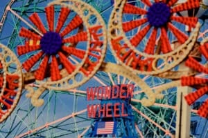 Wonder wheel, one of the main attractions at Coney Island, Brooklyn New York